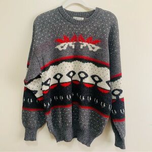 Tumi Knits grey red Alpaca crew neck sweater size medium